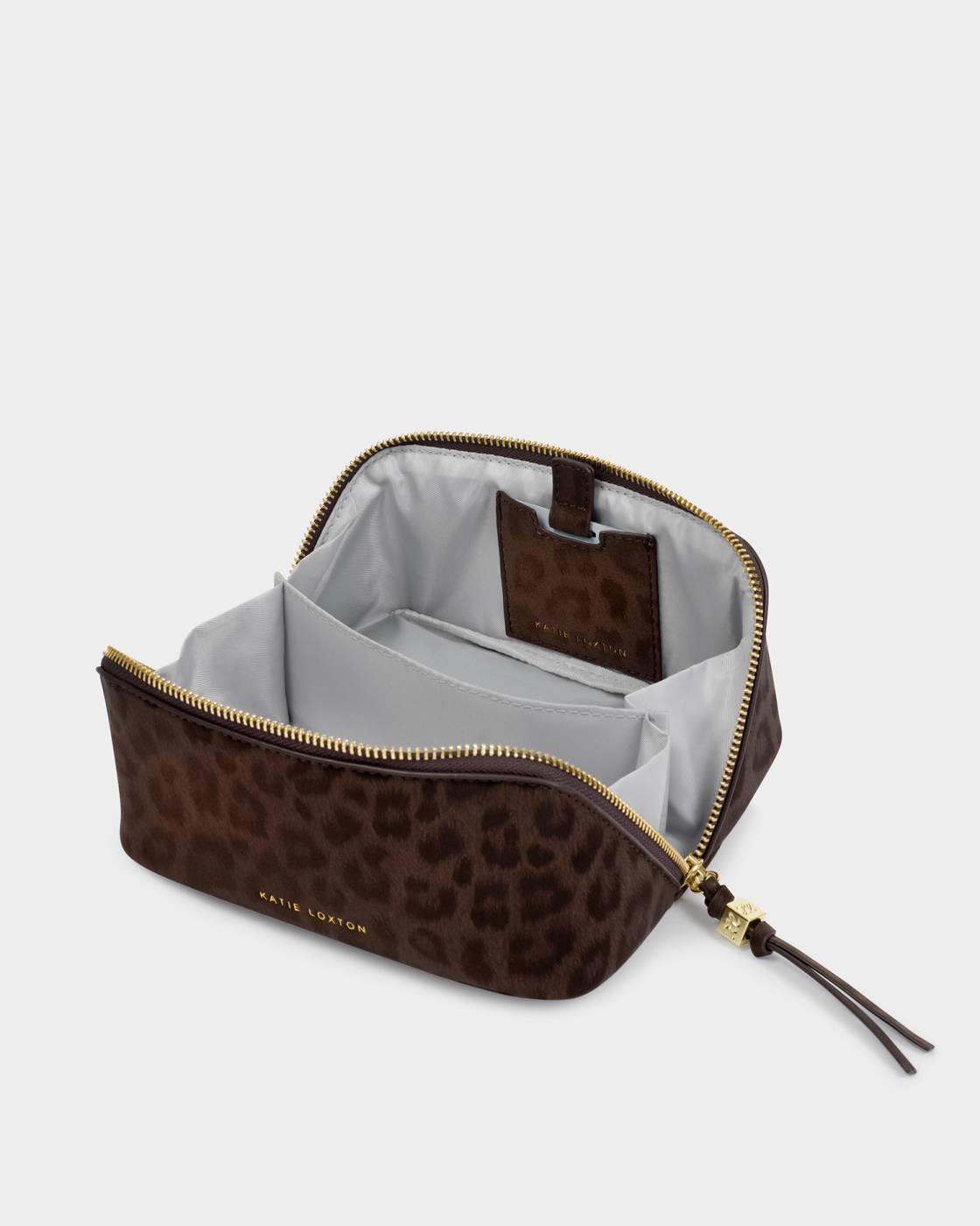 Katie Loxton Fold-Out Make Up Bag in Leopard Suedette