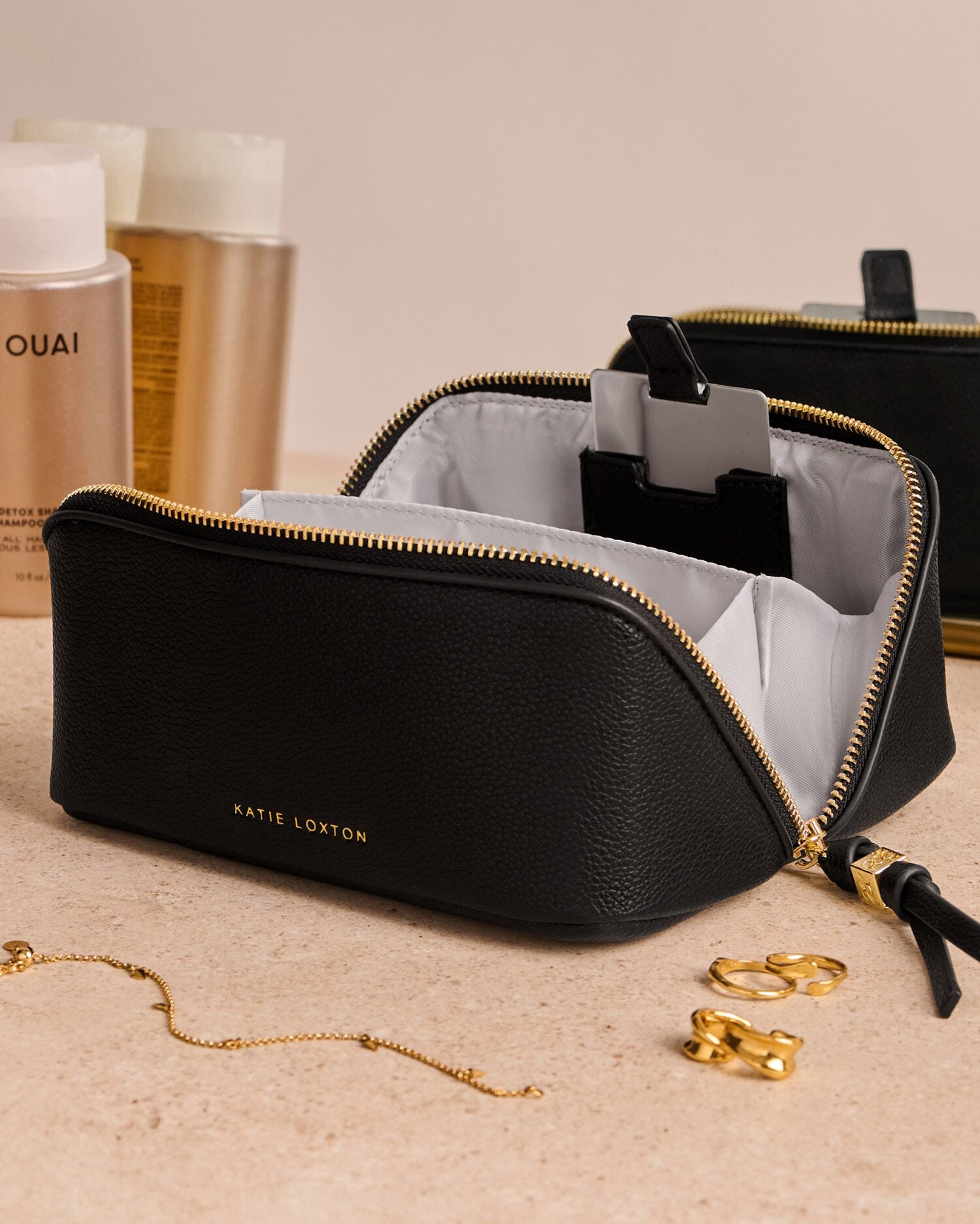 Katie Loxton Fold-Out Mirror Make Up Bag in Black