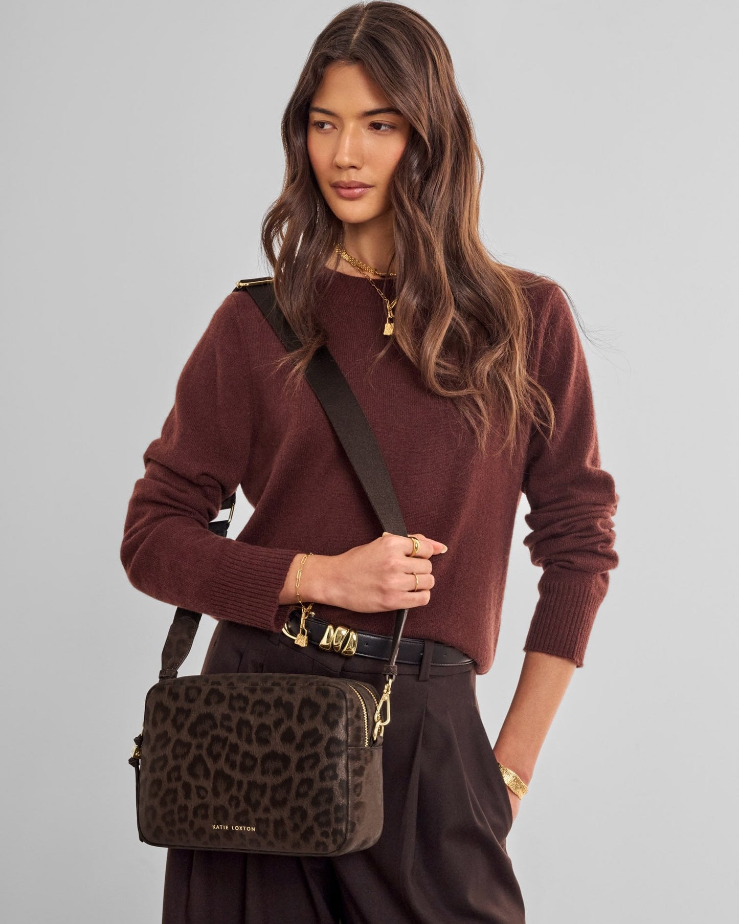 Katie Loxton Lottie Large Crossbody Bag in Chocolate Leopard