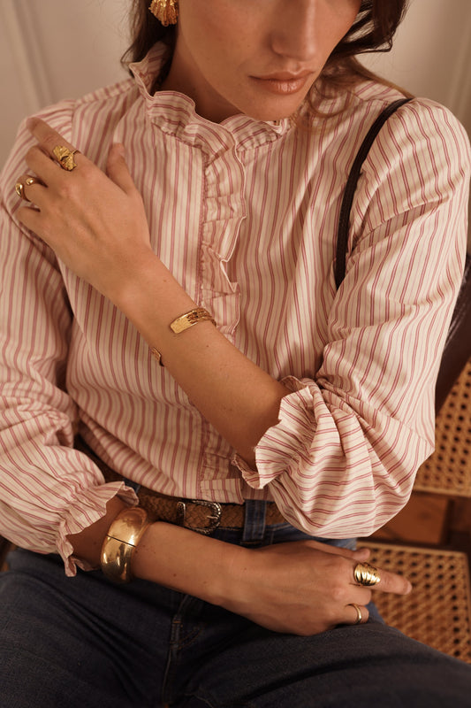 Kerry Shirt with Ruffles in Pink Stripe