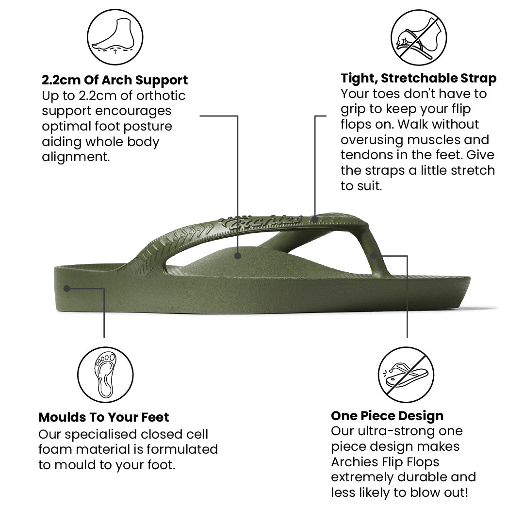 Archies Olive Arch Support Flip Flops - Classic