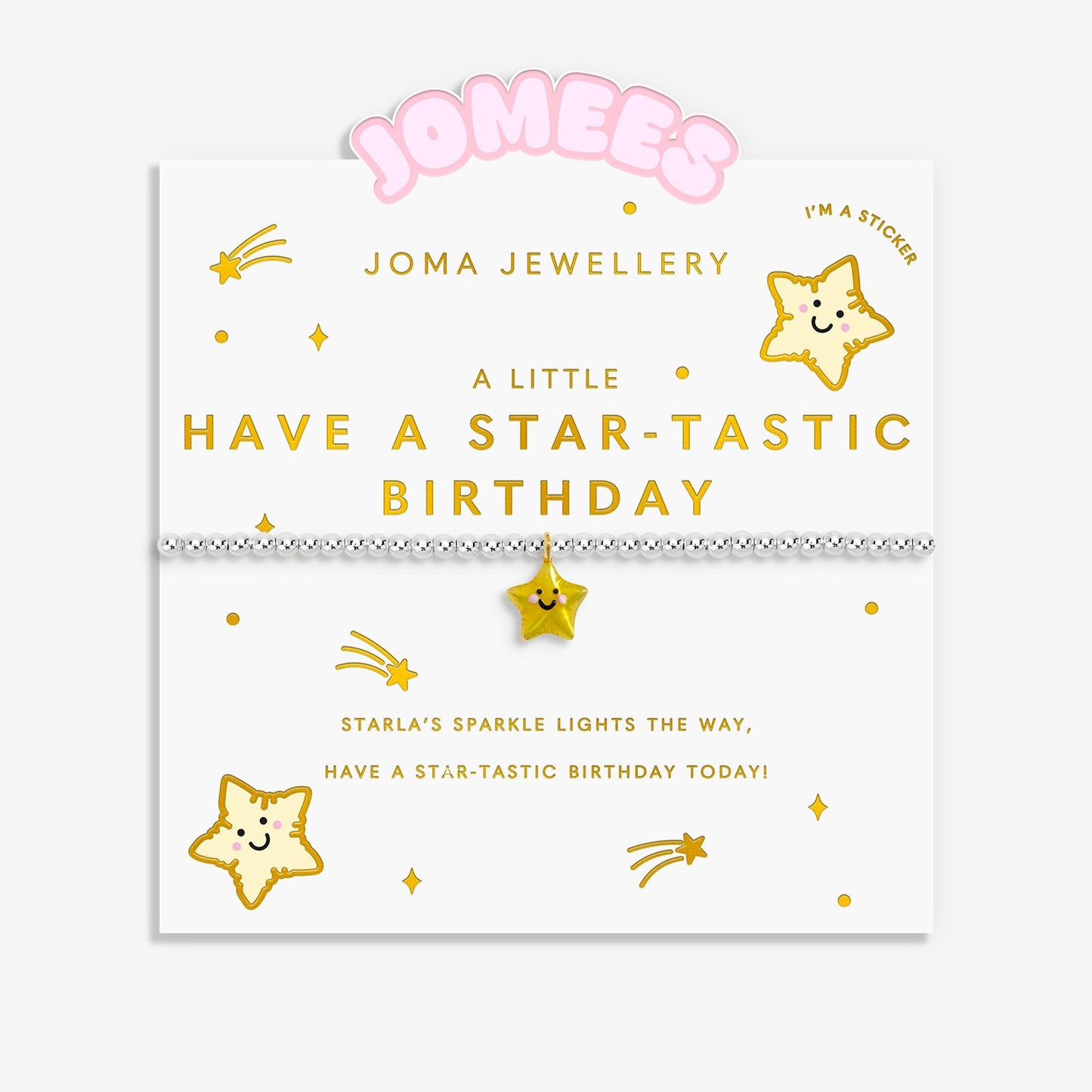 Joma Jewellery Kids' A Little Jomees 'Have A Star-Tastic Birthday!' Bracelet In Silver and Gold Plating