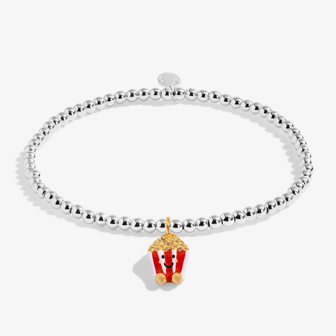 Kids' A Little Jomees 'You're Popping Amazing' Bracelet In Silver and Gold Plating with a littl red and white box of  pop corn charm