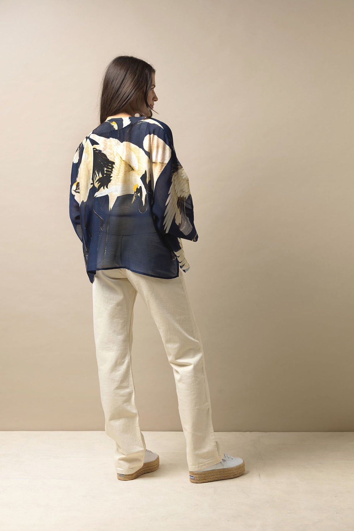 One Hundred Stars Stork Navy Kimono