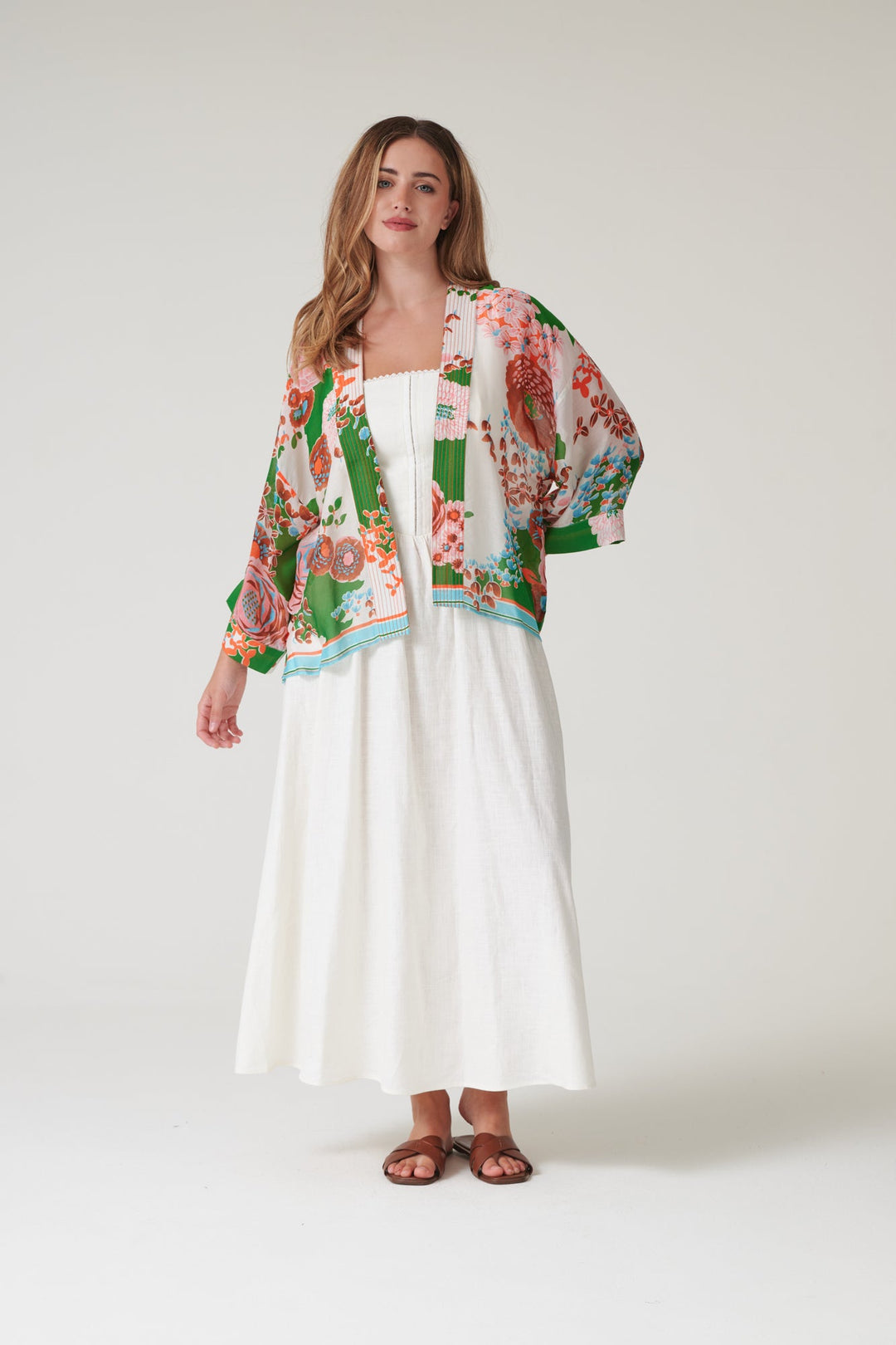One Hundred Stars Kitsch Bouquet Green Kimono