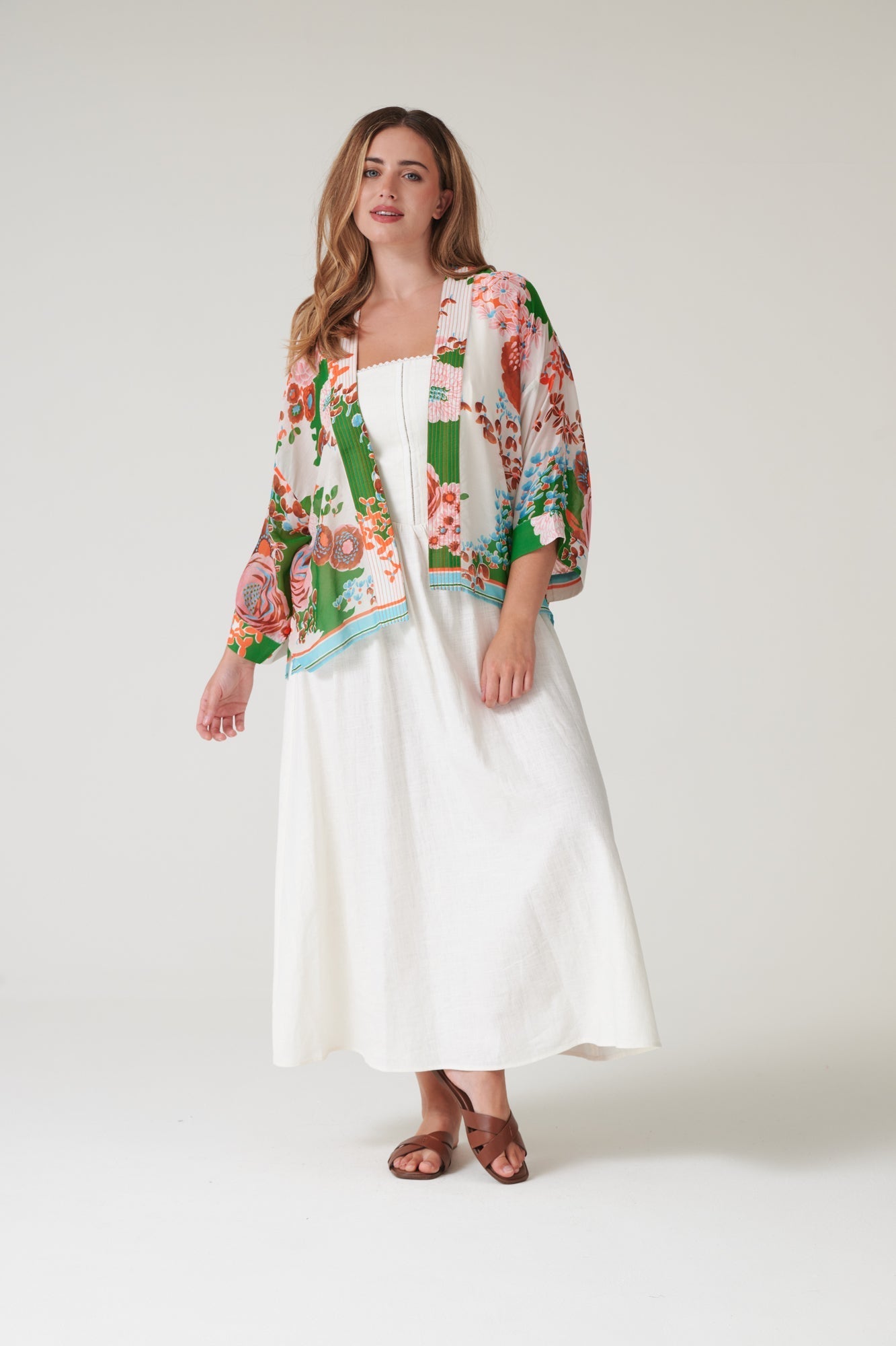 One Hundred Stars Kitsch Bouquet Green Kimono