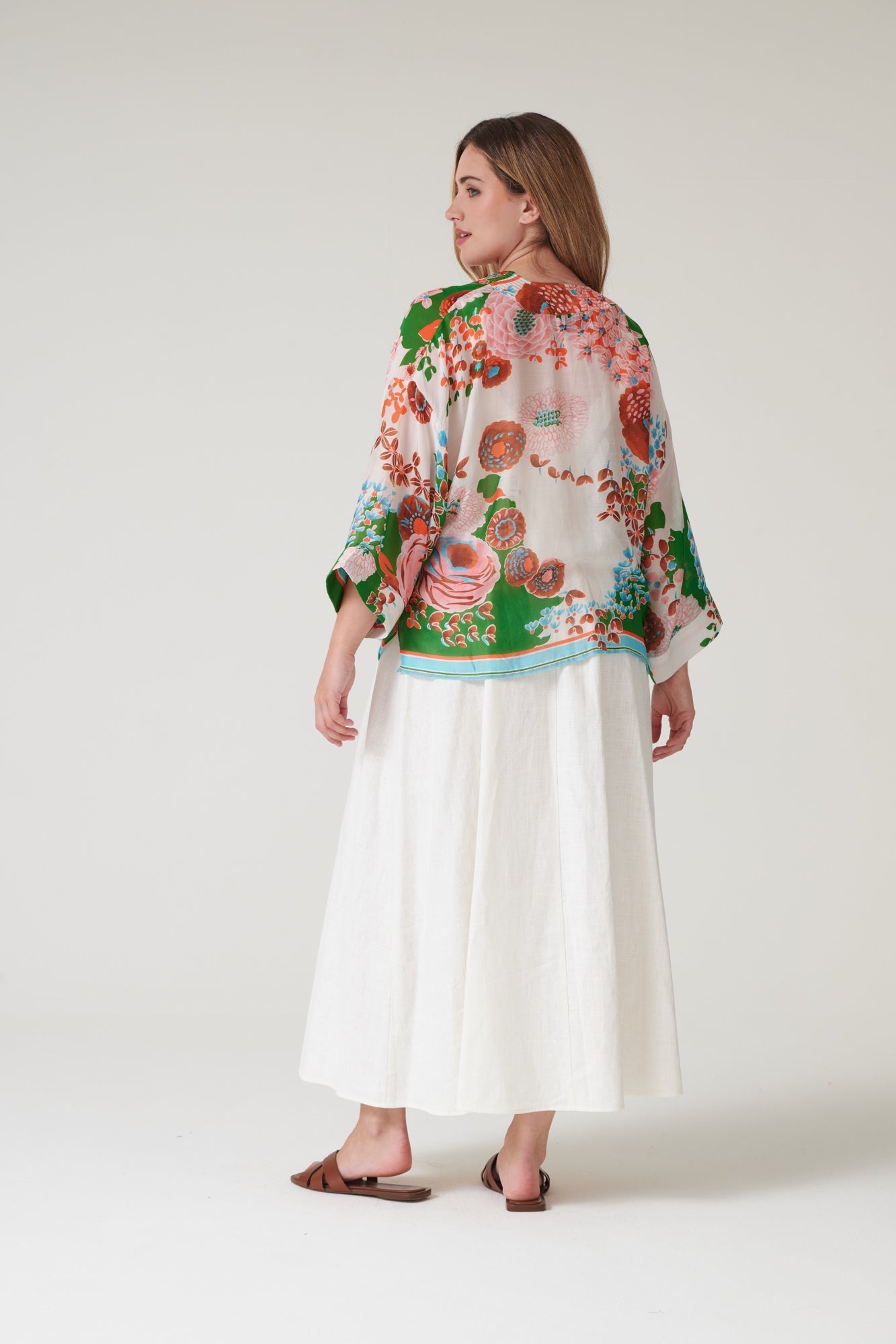 One Hundred Stars Kitsch Bouquet Green Kimono