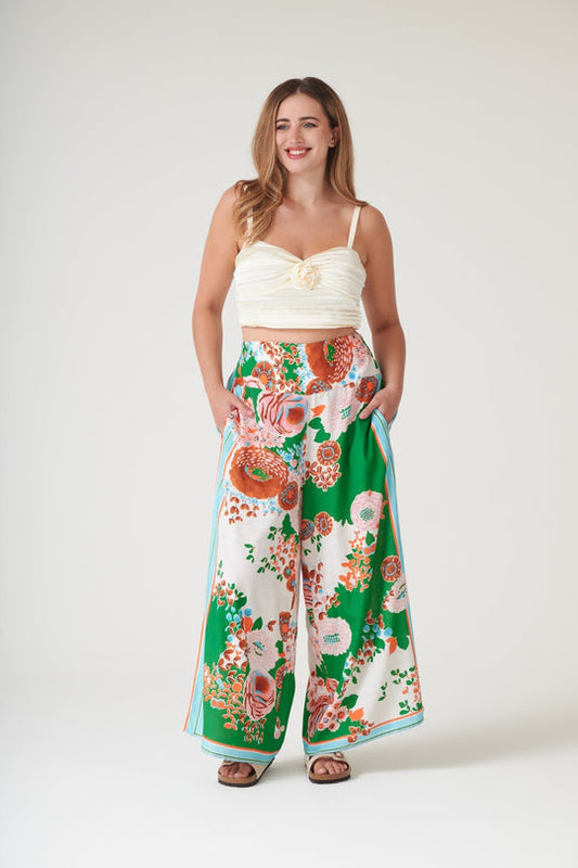 One Hundred Stars Kitsch Bouquet Green Palazzo Pants