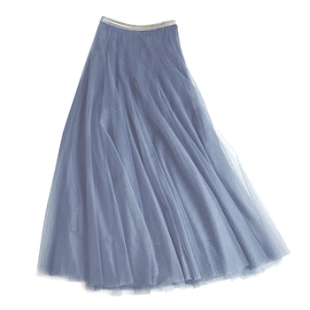 Last Ture Angel Tulle Layer Skirt in Denim Blue with Gold Stripe Waistband