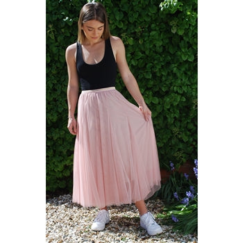 Last True Angel Tulle Layer Skirt in Soft Pink with Gold Stripe Waistband