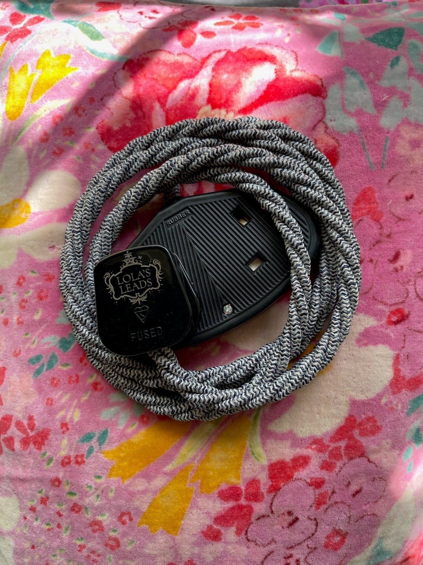 Lola's Leads Fabric Extension Cable - Denim Chevron & Black
