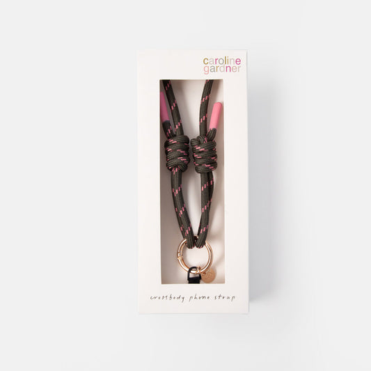 Caroline Gardner Khaki & Pink Cord Crossbody Phone Strap