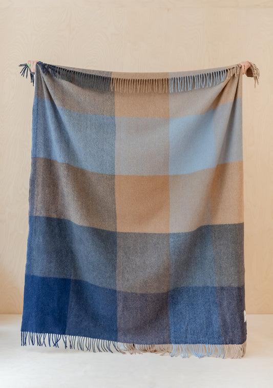 TBCo Cotton Throw in Blue Herringbone Block Check