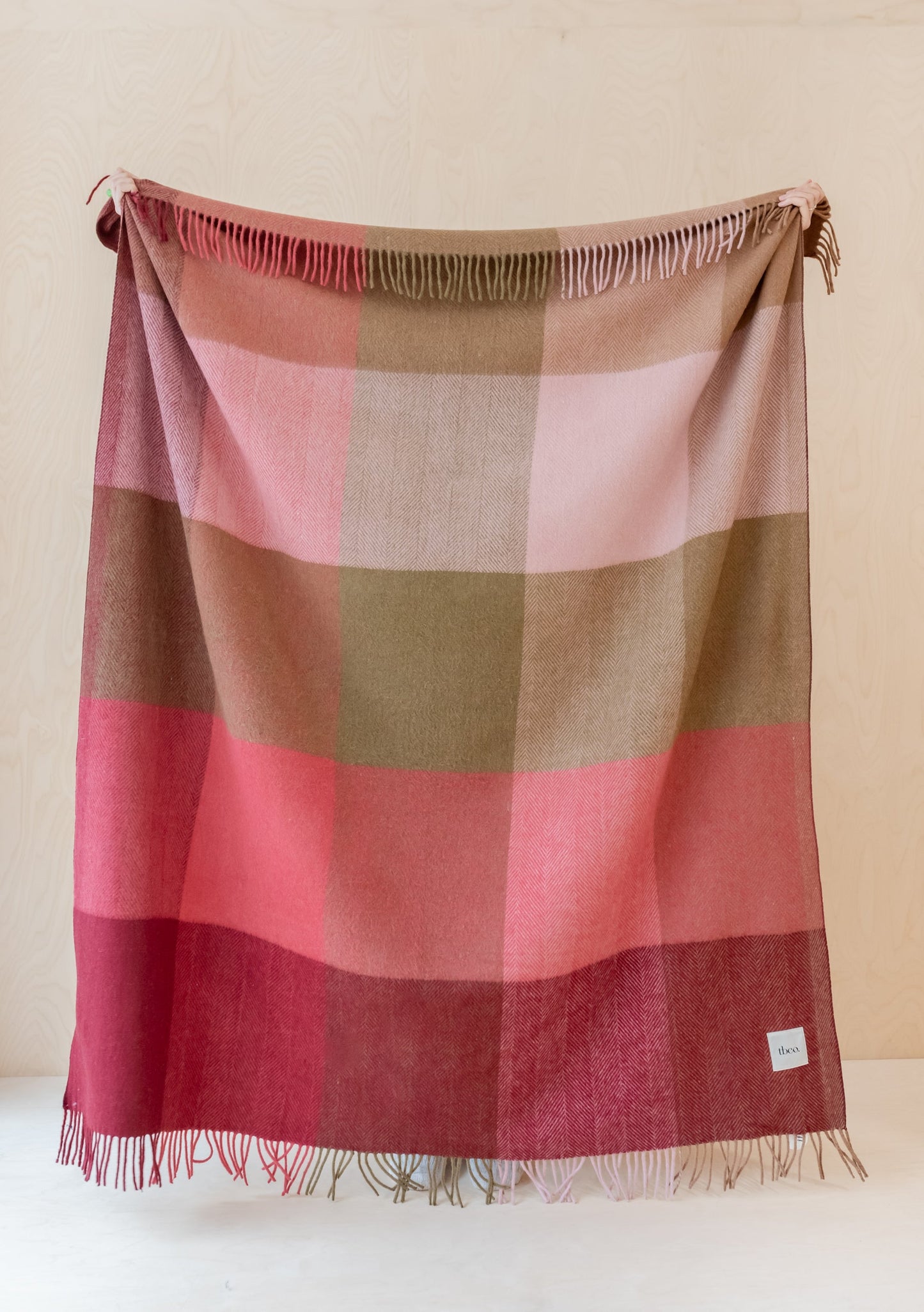 TBCo Cotton Throw in Pink Herringbone Block Check