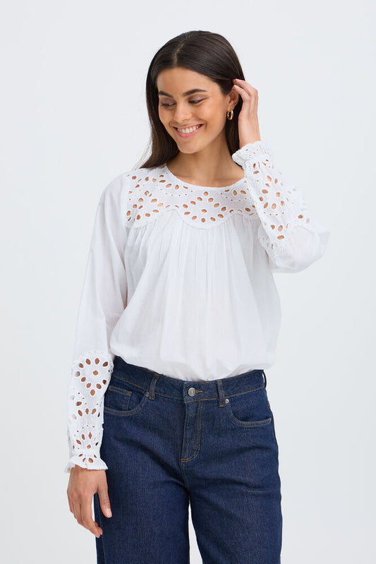 Fransa Lacita Blouse in Blanc De Blanc