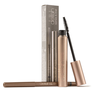 Delilah mascara and liner with packaging on a white background