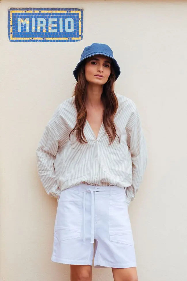 Les Temps Perises Mado Denim Shorts in White