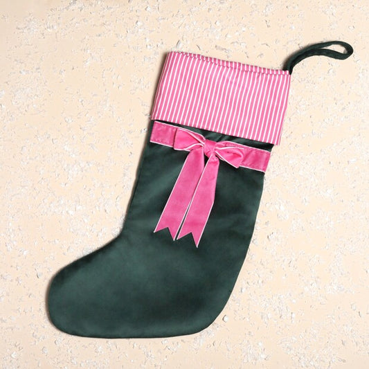 Lisa Angel Green and Pink Velvet Bow Stocking