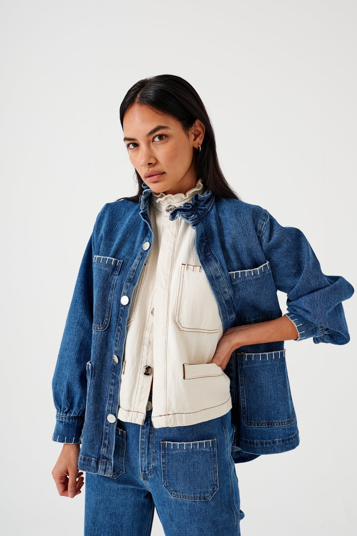 seventy + mochi Pablo Waistcoat in Ecru Denim