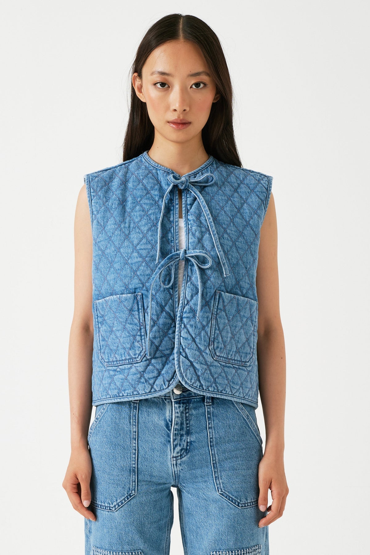 seventy + mochi Aria Vest in Rodeo Vintage with handstitching and ties to close