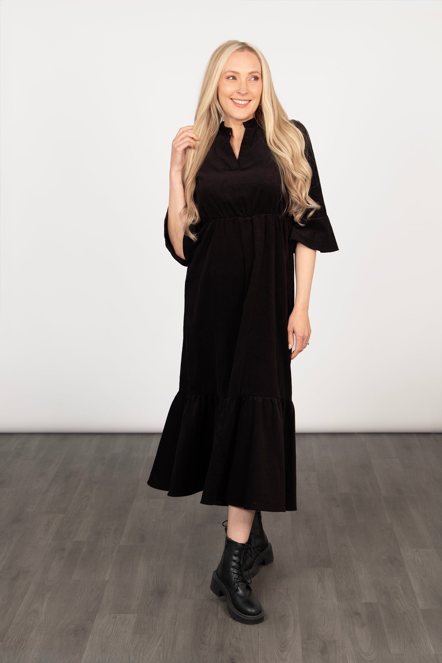 Lottie Cotton Midaxi Dress - Black, Baby-cord
