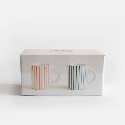 Caroline Gardner Blue & Red Stripe Set of Two Espresso Cups