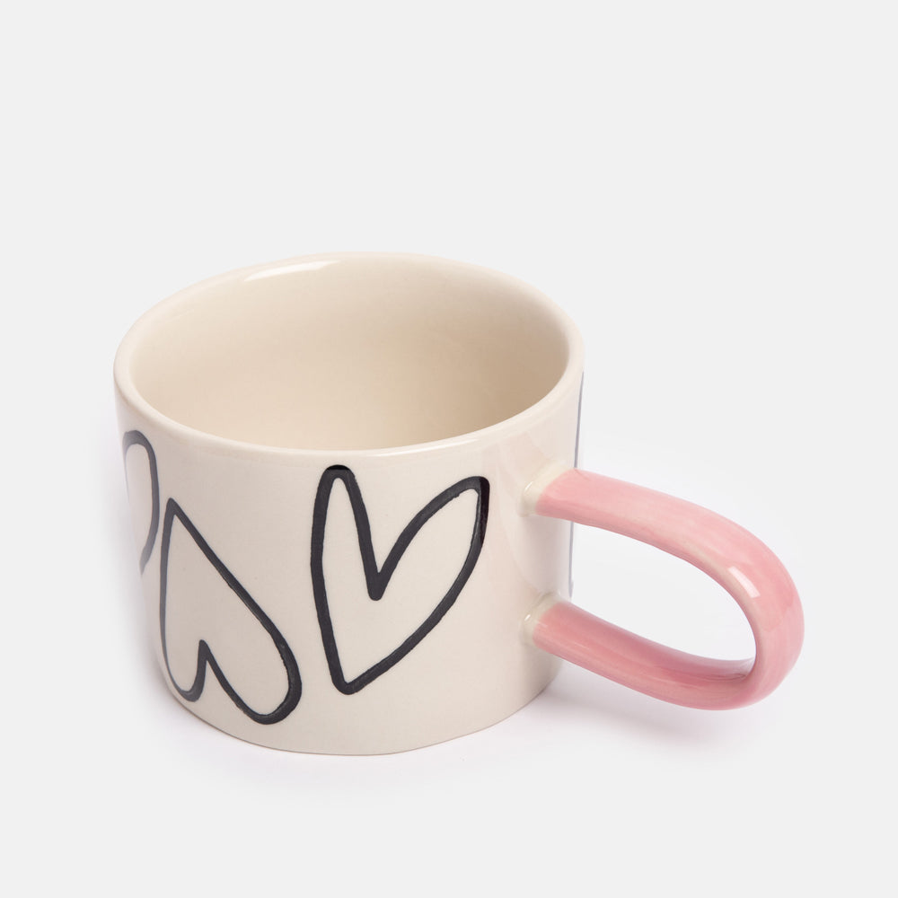 Caroline Gardner Mono Outline Hearts Ceramic Mug