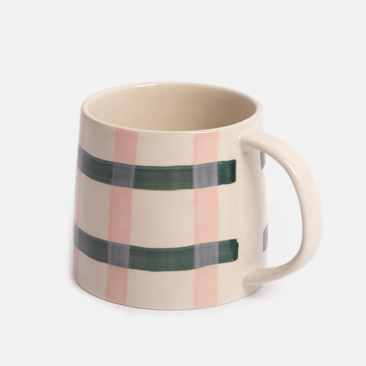 Caroline Gardner Pink/Green Check Large Ceramic Mug