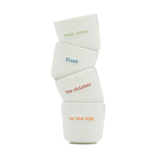 Stack of white containers with text on a white background