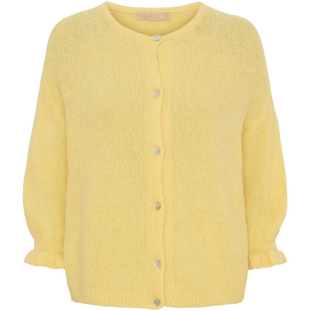 Yellow Juliana cardigan with buttons on a white background