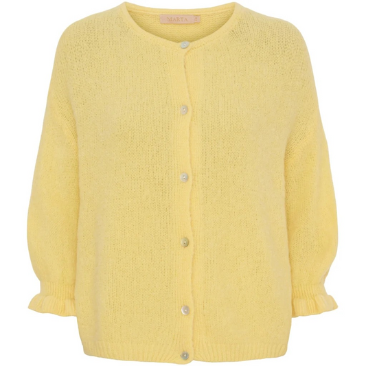 Yellow Juliana cardigan with buttons on a white background