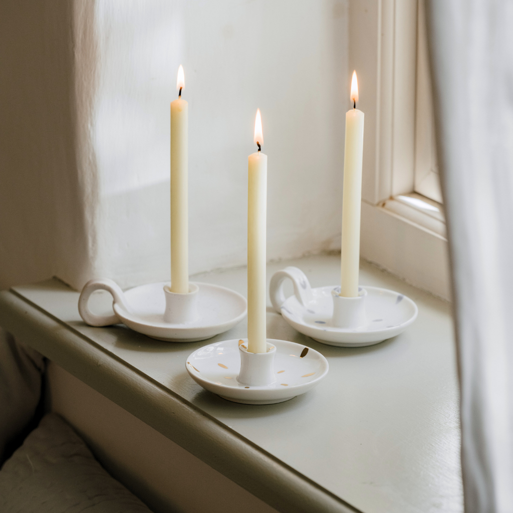 St Eval White Speckle, Mini Candle Holder with Handle