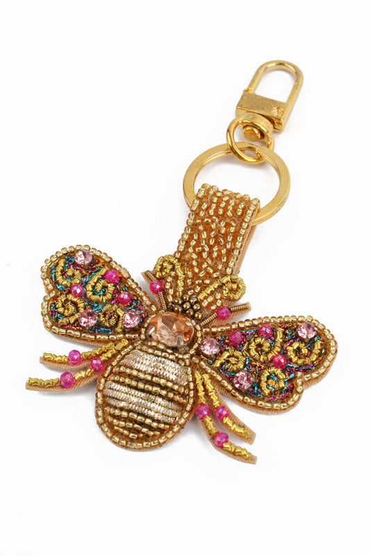My Doris Beaded Gold and Pink Bee Keyring/ Bag Charm