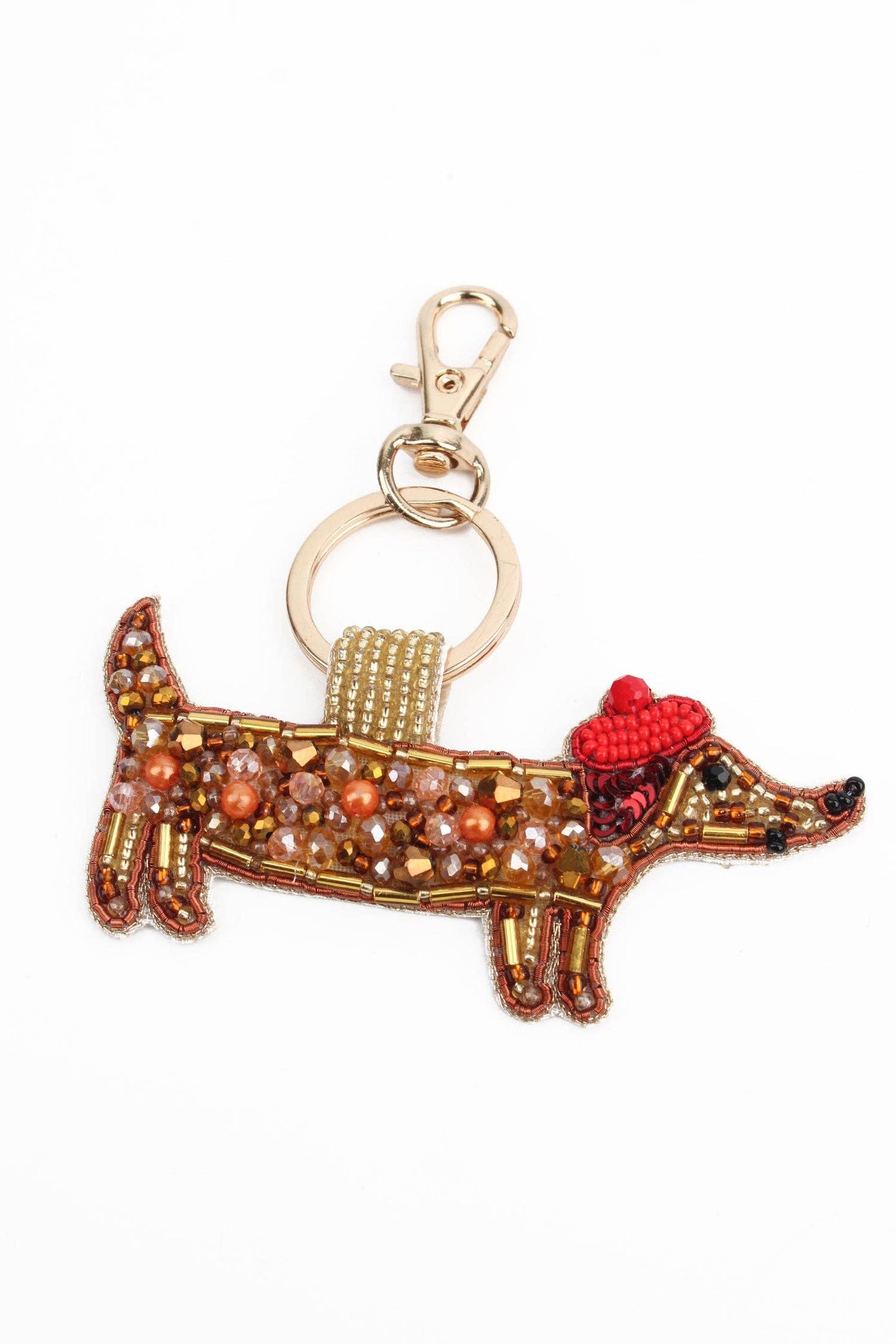 My Doris Dog-shaped keychain with red heart on a white background
