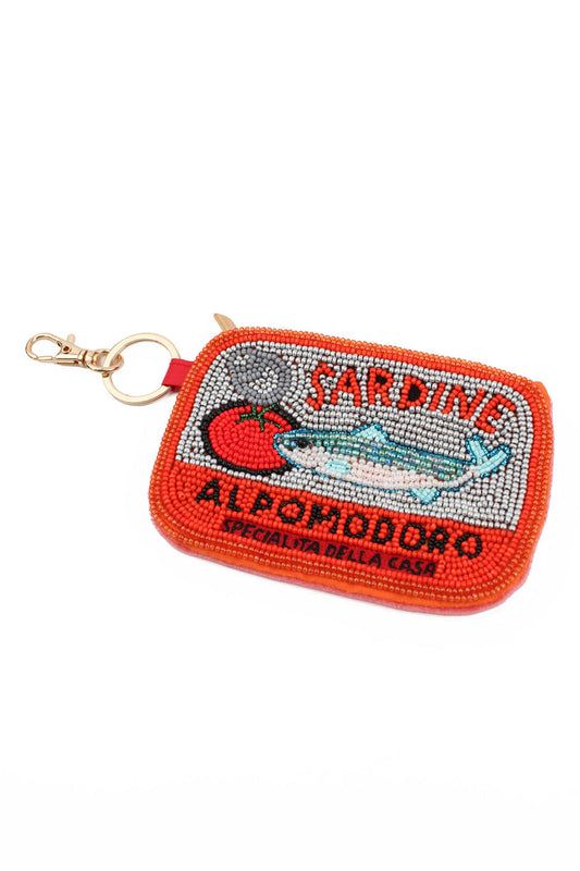 My Doris  Sardine And Tomato Beaded Keyring Pouch