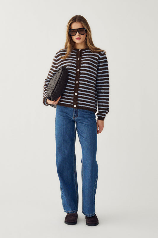 Noella Mertice Knit Cardigan in Brown Blue Stripe