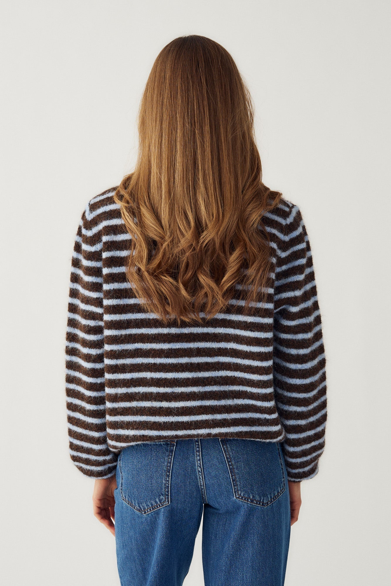 Noella Mertice Knit Cardigan in Brown Blue Stripe