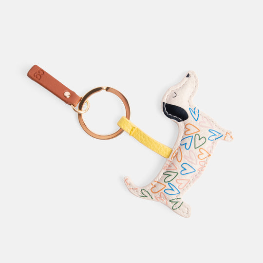 Caroline Gardner Outline Hearts Sausage Dog Keyring