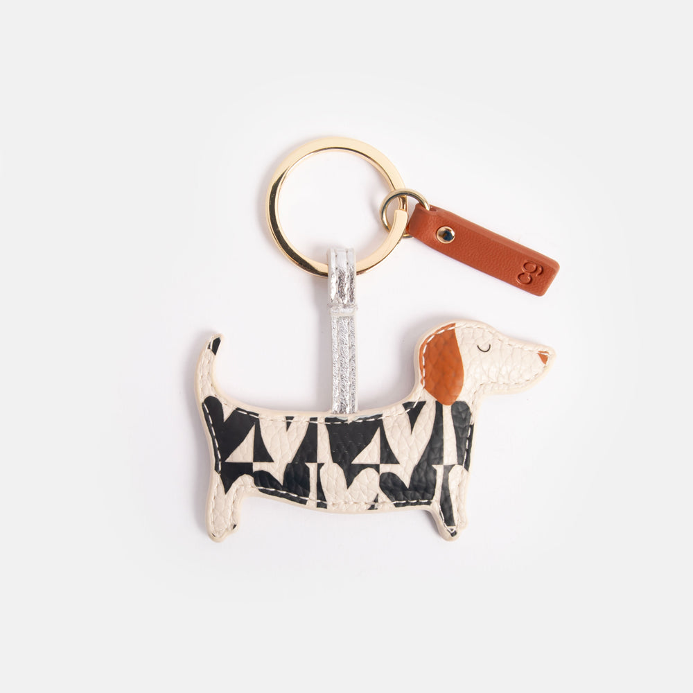 Caroline Gardner Mono Checkmate Hearts Sausage Dog Keyring