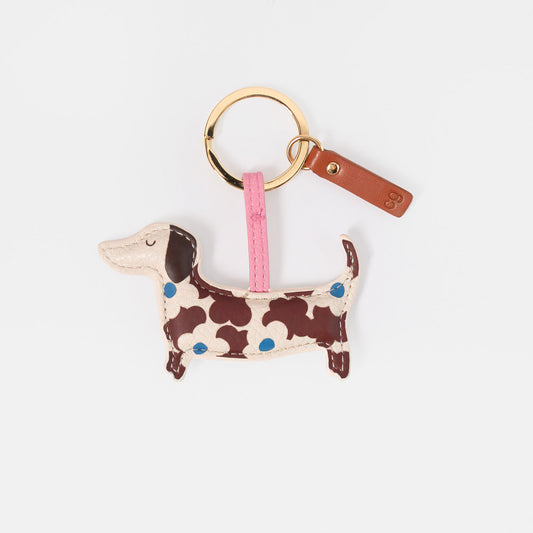 Caroline Gardner Wine & Blue Flower Sausage Dog Keyring
