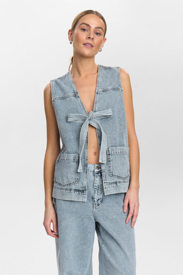 Numph Brooklyn Vest in Light Blue Bleach