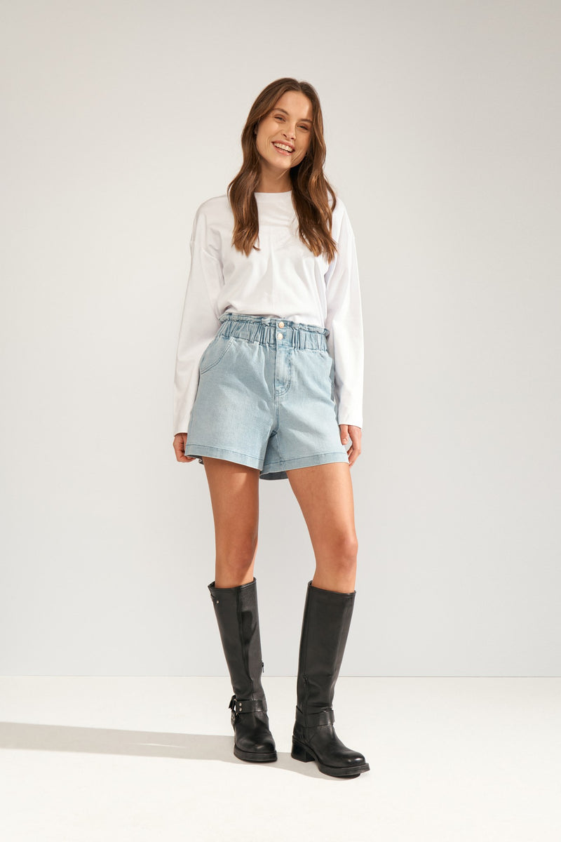 Numph Lulu Denim Shorts in Light Blue Denim