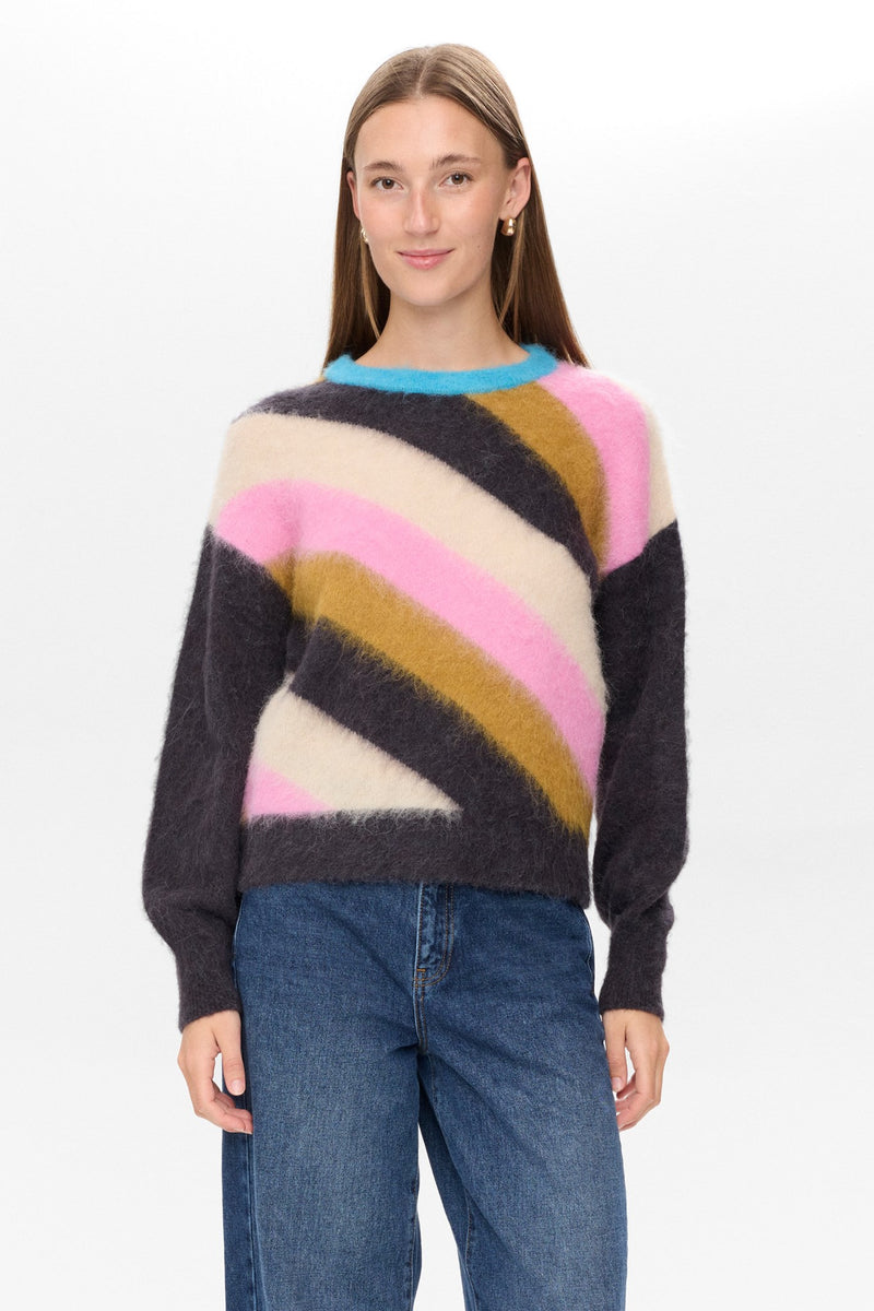 Numph Suri Multi Stripe Pullover in Obsidian