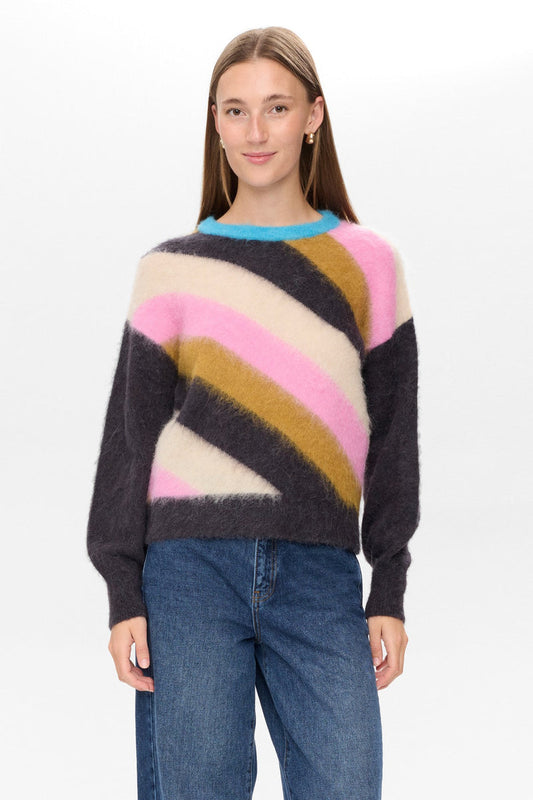 Numph Suri Multi Stripe Pullover in Obsidian