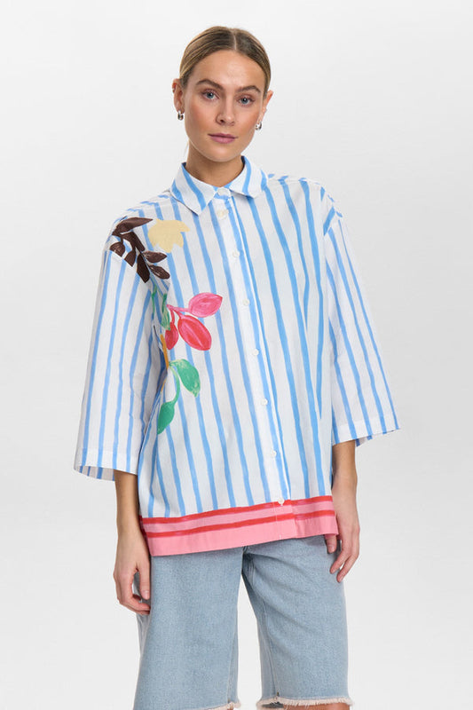 Numph Wendie Shirt in Bright White / Blue Stripe