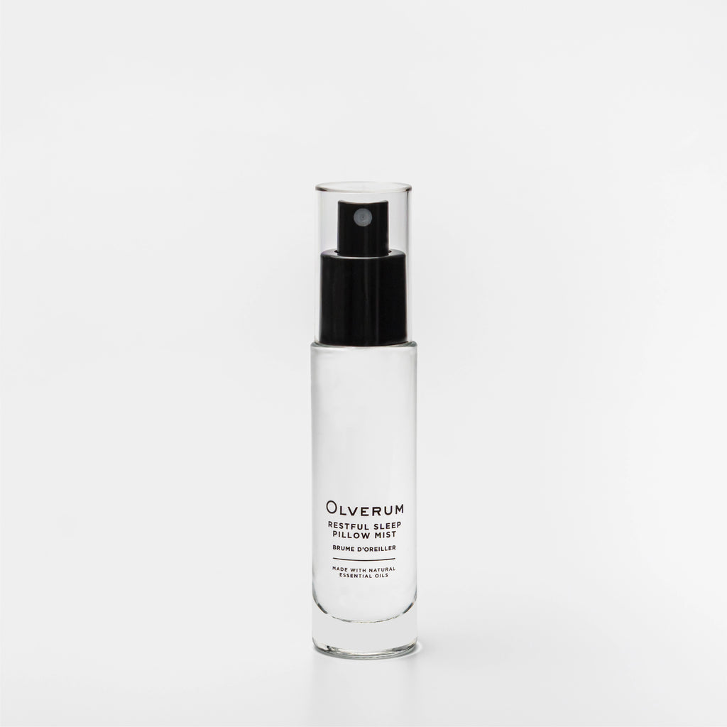 Clear spray bottle with black cap on a white background