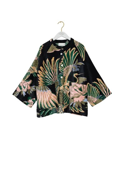 One Hundred Stars Crane Emerald Velvet Jacket