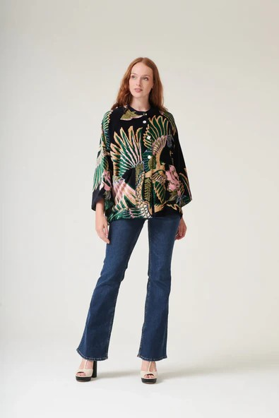 One Hundred Stars Crane Emerald Velvet Jacket