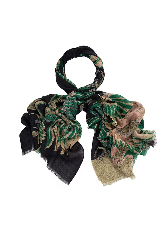 One Hundred Stars Crane Emerald Wool Scarf