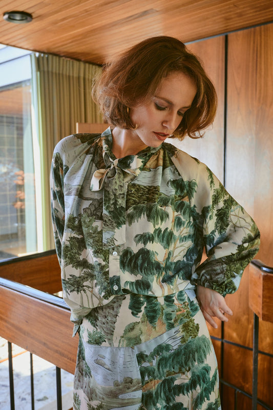 One Hundred Stars Rivers and Trees Natural PussyBow Blouse